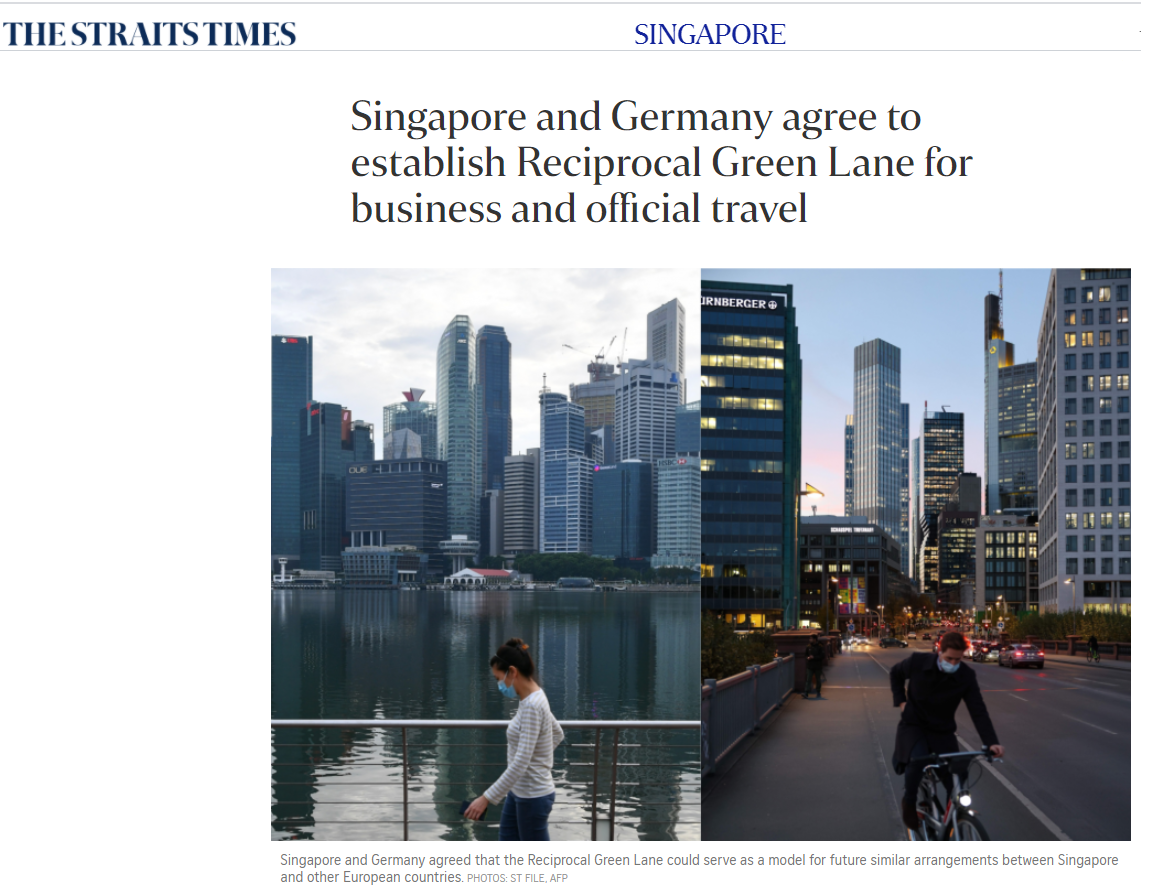 Singapore and Germany agree to establish Reciprocal Green Lane for business and official travel – The Straits Times