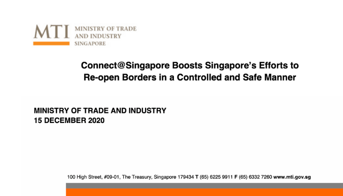 MTI: Connect@Singapore Boosts Singapore’s Efforts to Re-open Borders in a Controlled and Safe Manner