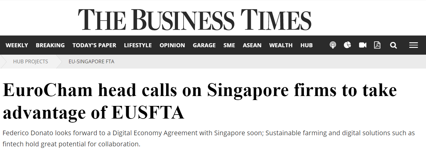 EuroCham head calls on Singapore firms to take advantage of EUSFTA – The Business Times