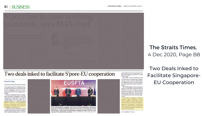 Straits Times: Two Deals Inked to Facilitate Singapore-EU Cooperation
