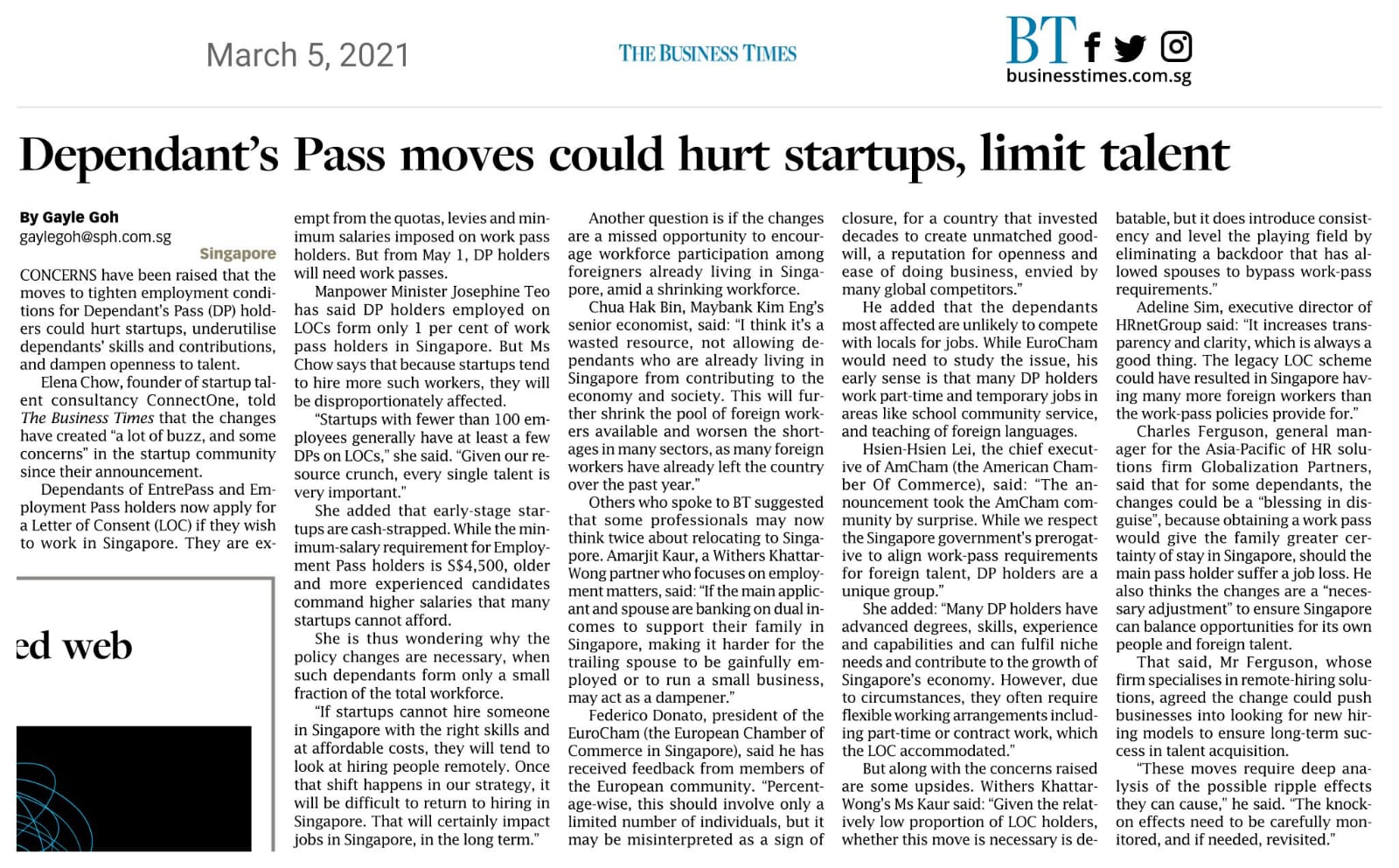 Dependant’s Pass moves could hurt startups, limit talent – The Business Times