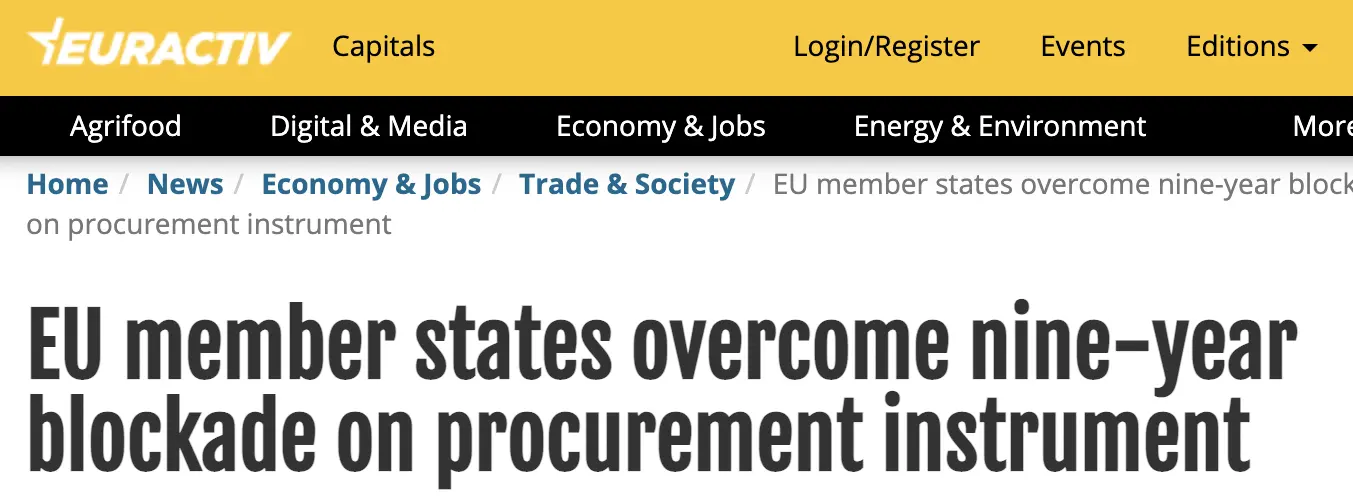 EU member states overcome nine-year blockade on procurement instrument – EURACTIV.com