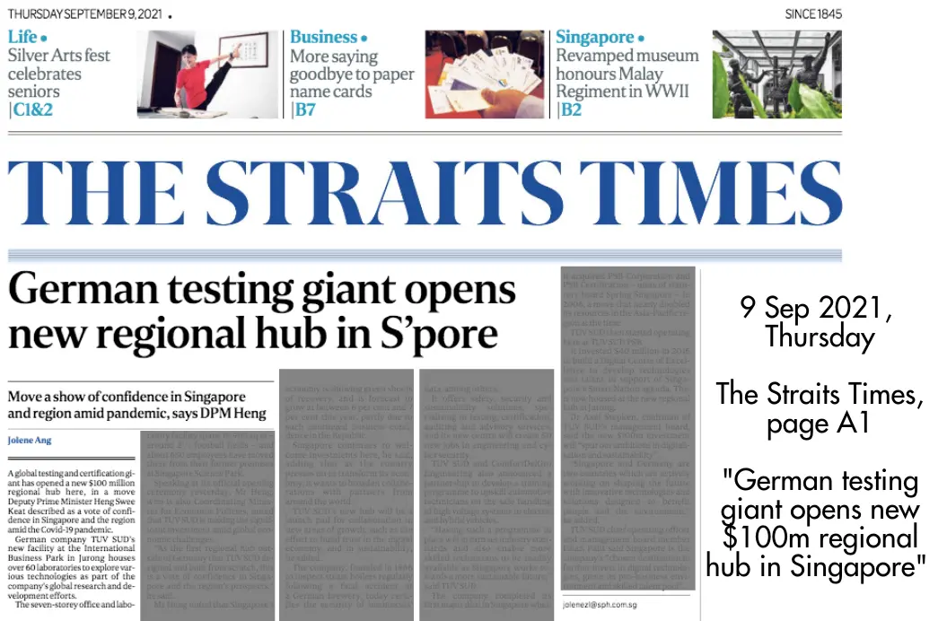 German testing giant opens new $100m regional hub in Singapore – The Straits Times