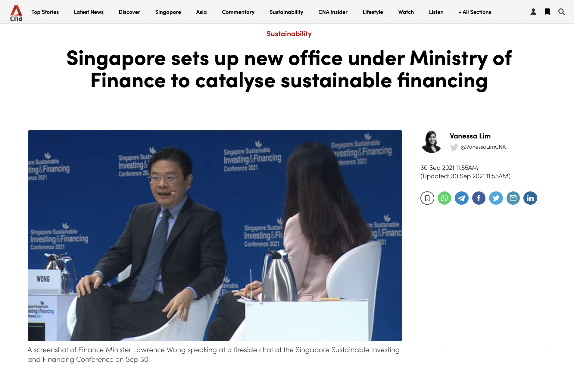 Singapore sets up new office under Ministry of Finance to catalyse sustainable financing – CNA