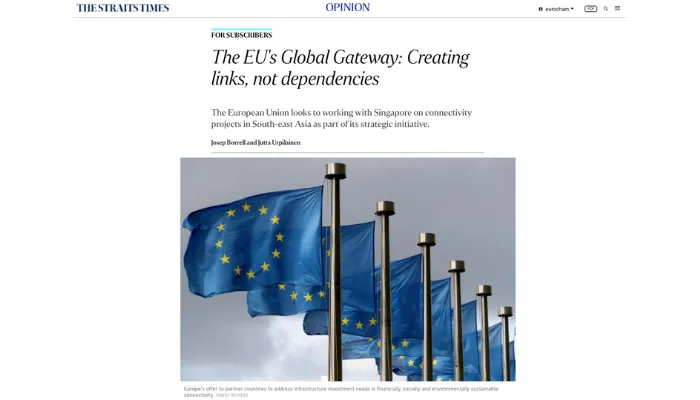 The EU’s Global Gateway: Creating links, not dependencies – by Josep Borrell and Jutta Urpilainen, The Straits Times (20 Jan 2022)