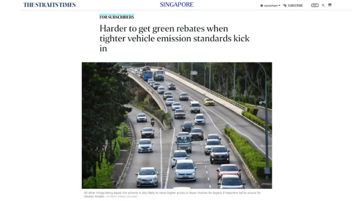 Harder to get green rebates when tighter vehicle emission standards kick in – by Christopher Tan, The Straits Times (25 Jan 2022)