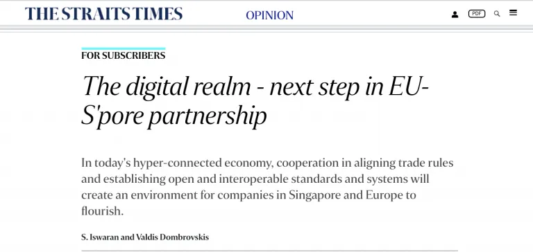 The digital realm – next step in EU-S’pore partnership – The Straits Times