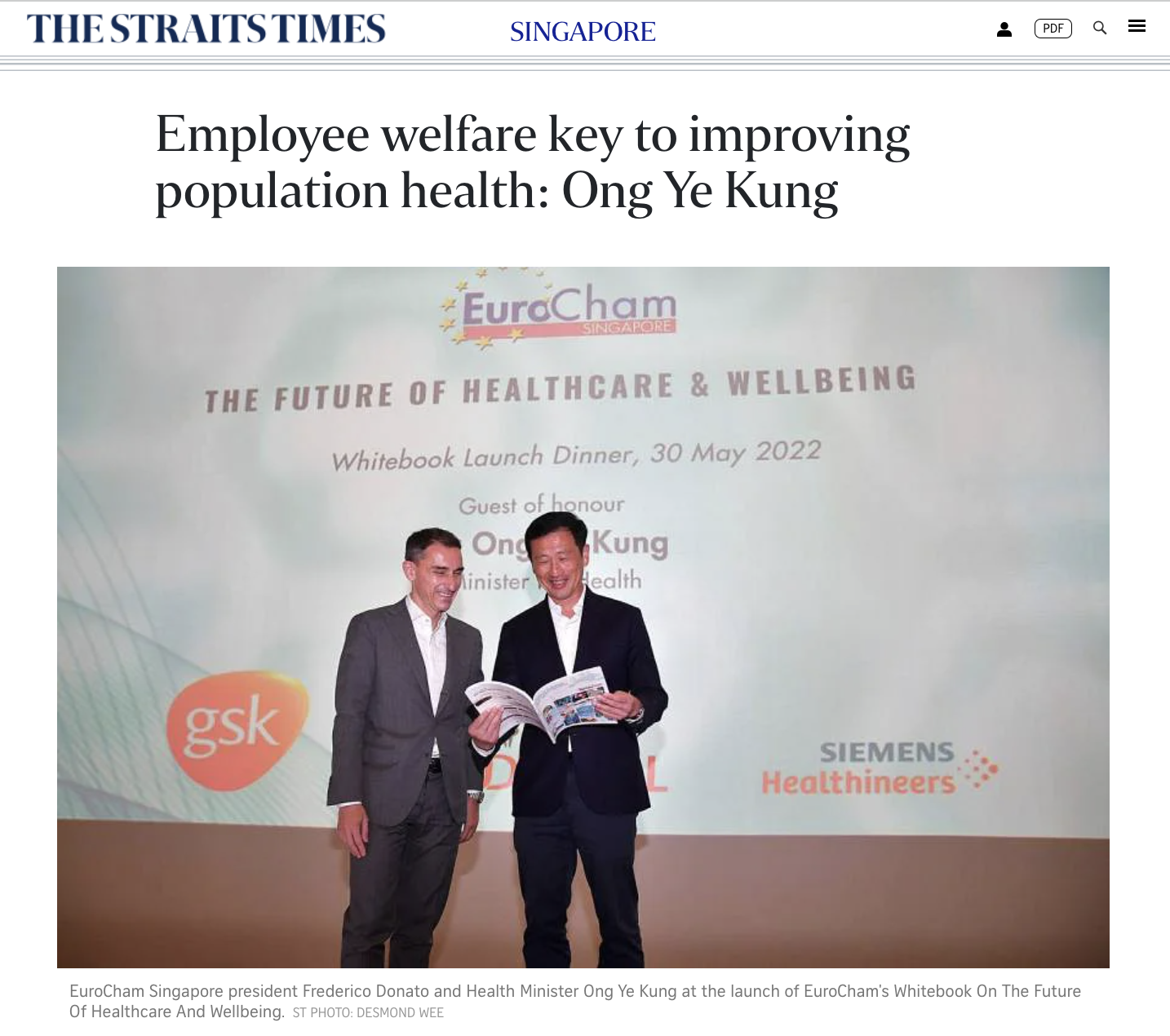 Employee welfare key to improving population health: Ong Ye Kung – The Straits Times