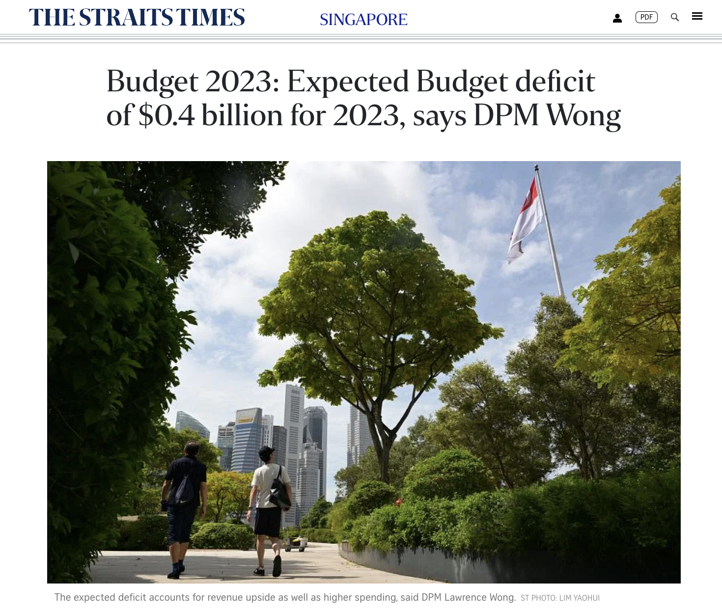 Budget 2023: Expected Budget deficit of $0.4 billion for 2023, says DPM Wong – The Straits Times