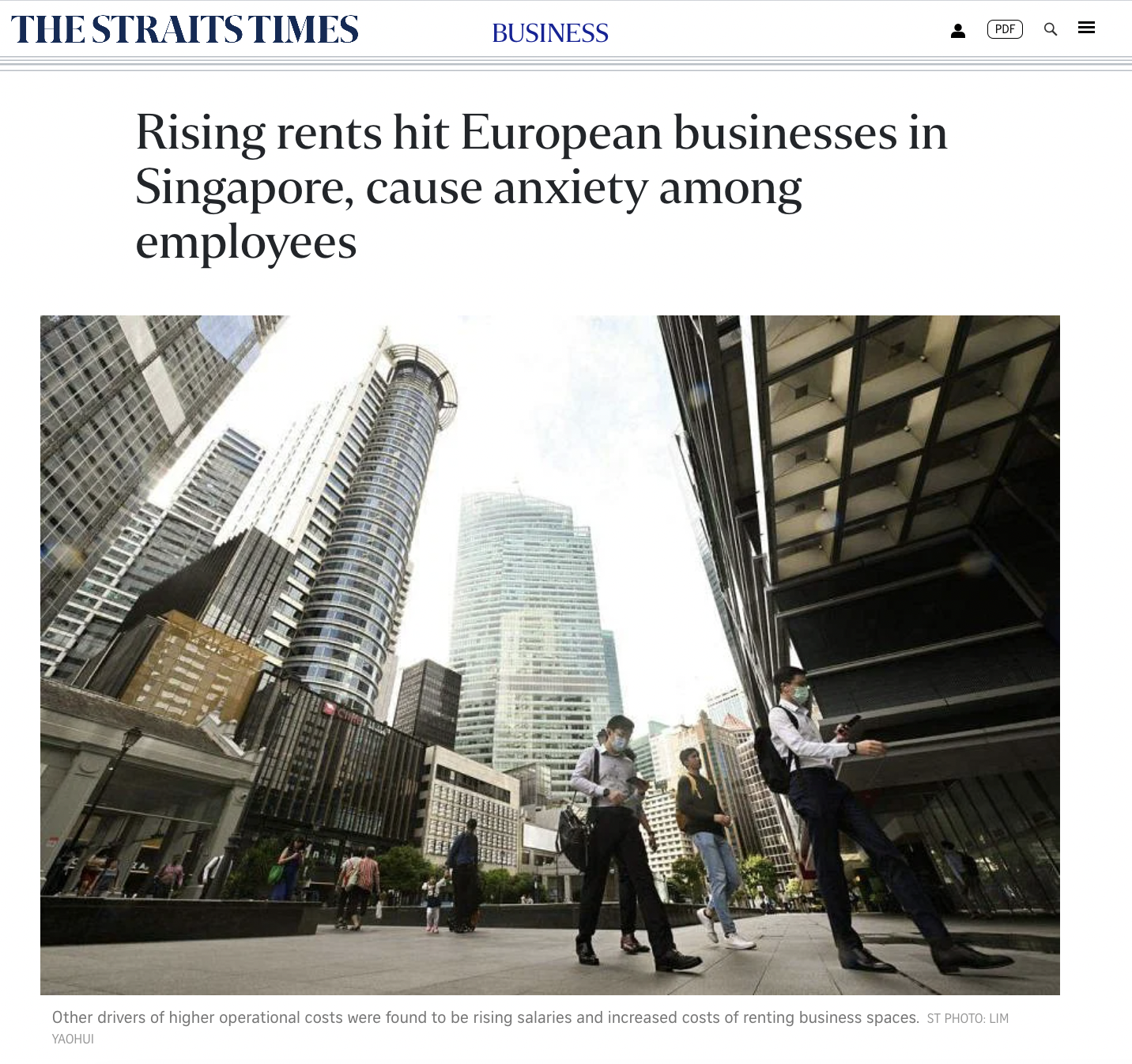 Rising rents hit European businesses in Singapore, cause anxiety among employees – The Straits Times