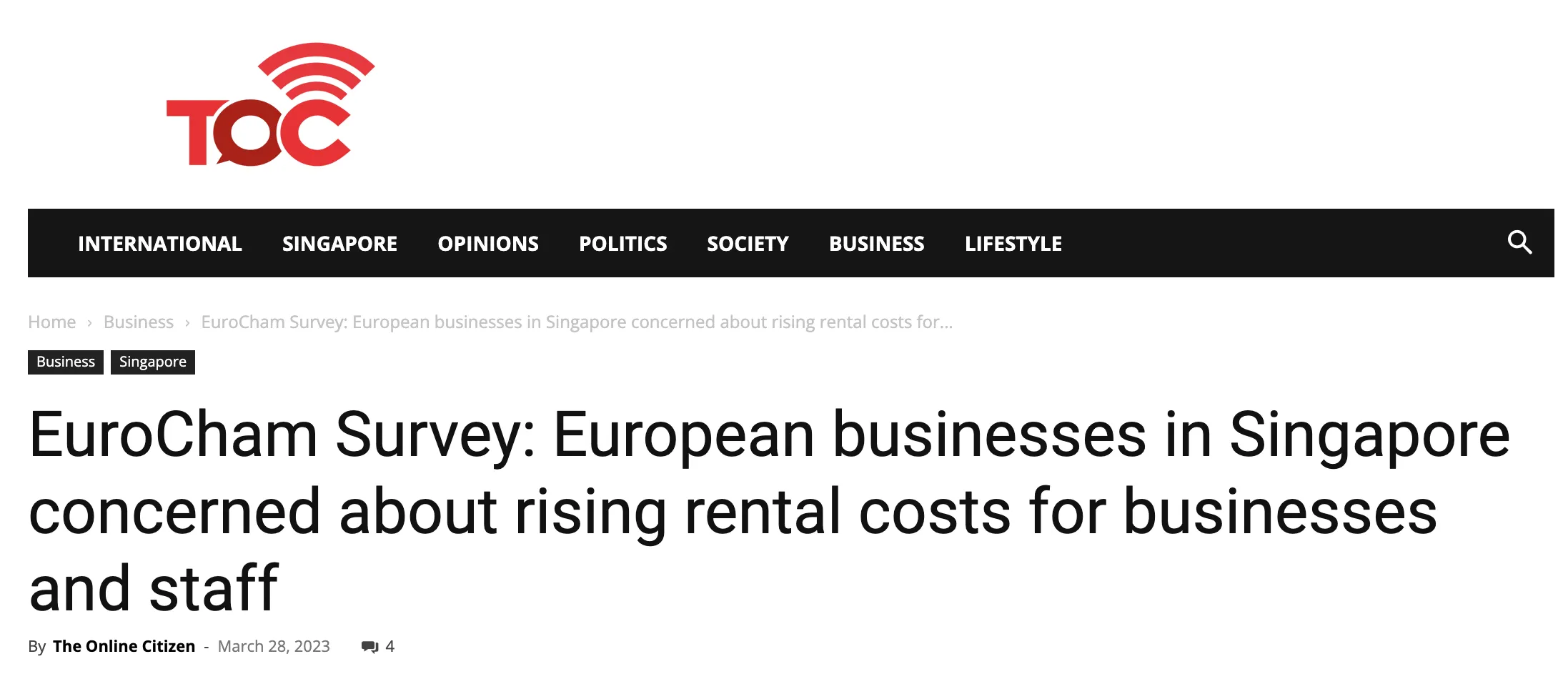 EuroCham Survey: European businesses in Singapore concerned about rising rental costs for businesses and staff – The Online Citizen