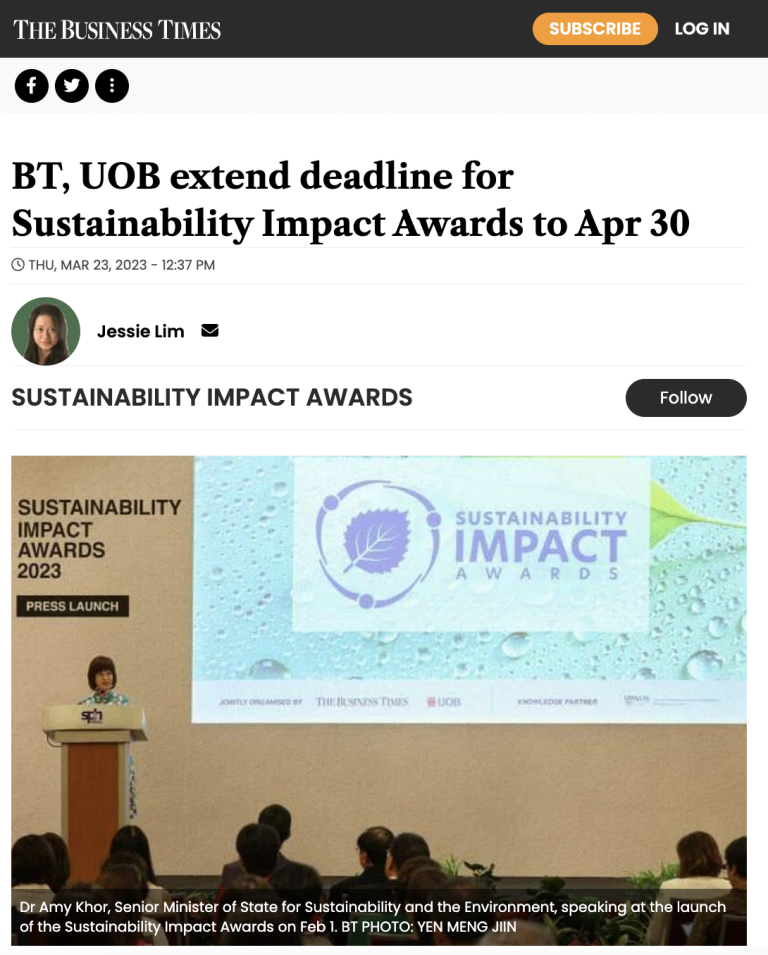 BT, UOB extend deadline for Sustainability Impact Awards to Apr 30 – The Business Times