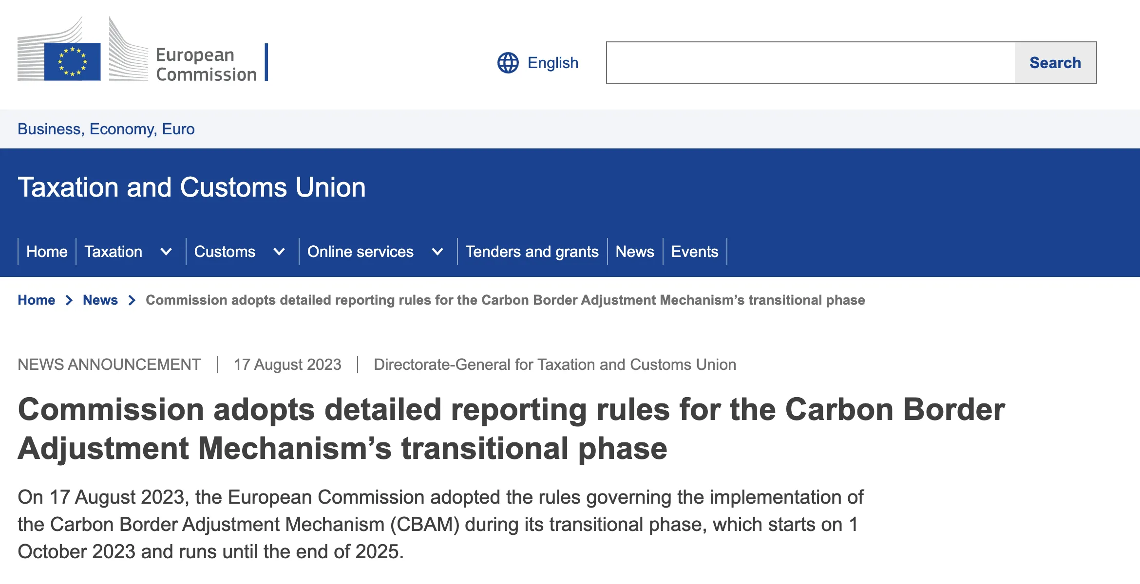 Commission adopts detailed reporting rules for the Carbon Border Adjustment Mechanism’s transitional phase
