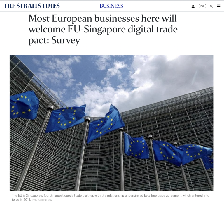Most European businesses here will welcome EU-Singapore digital trade pact: Survey – The Straits Times