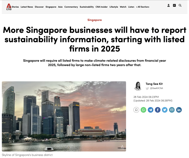 More Singapore businesses will have to report sustainability information, starting with listed firms in 2025 – CNA
