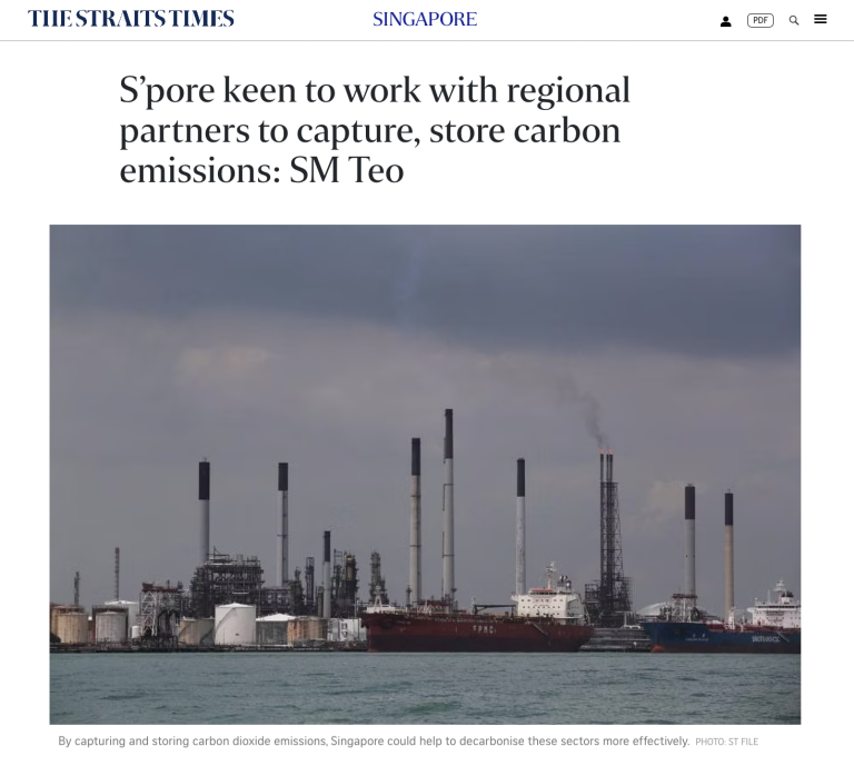 S’pore keen to work with regional partners to capture, store carbon emissions: SM Teo – The Straits Times