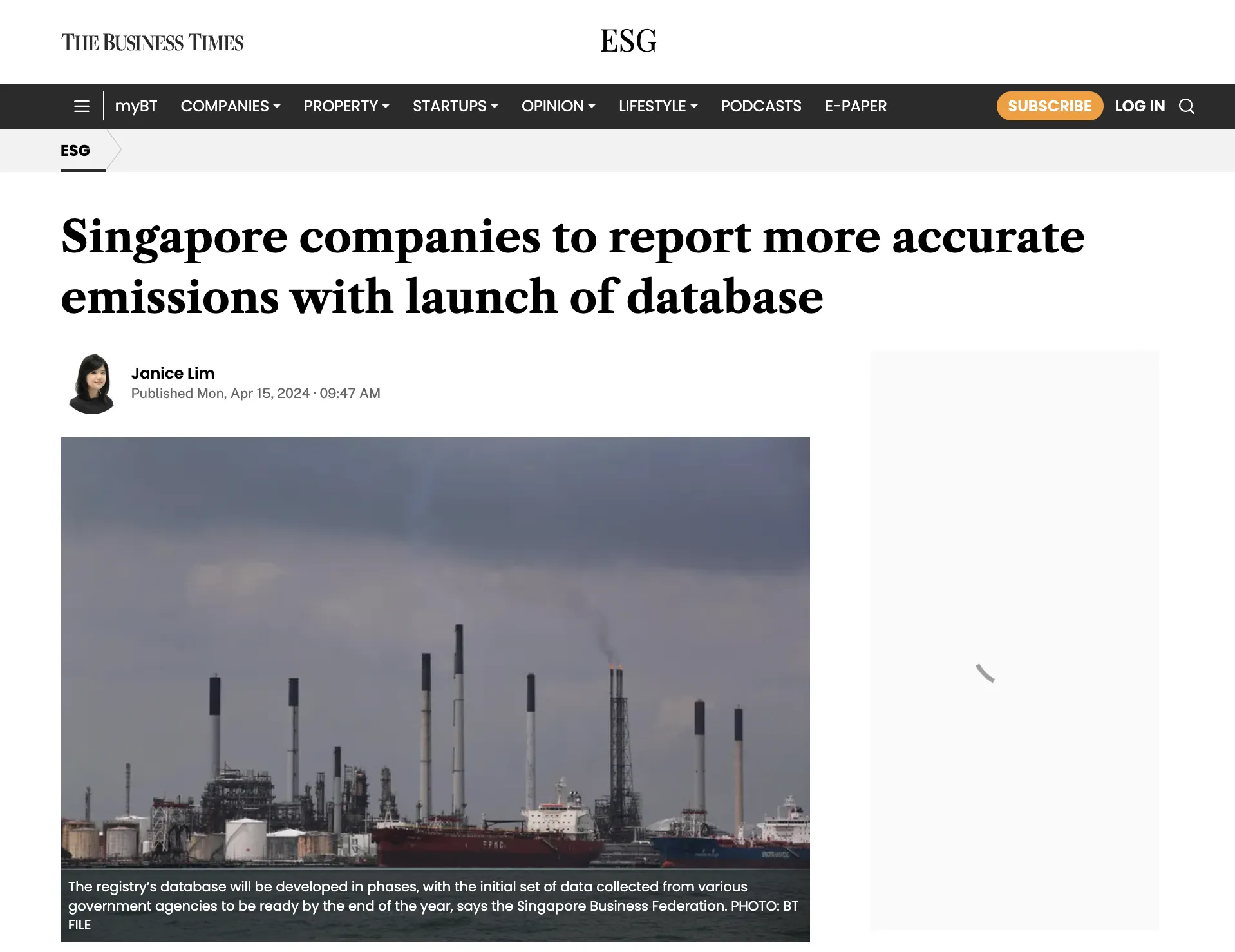 Singapore companies to report more accurate emissions with launch of database – The Business Times