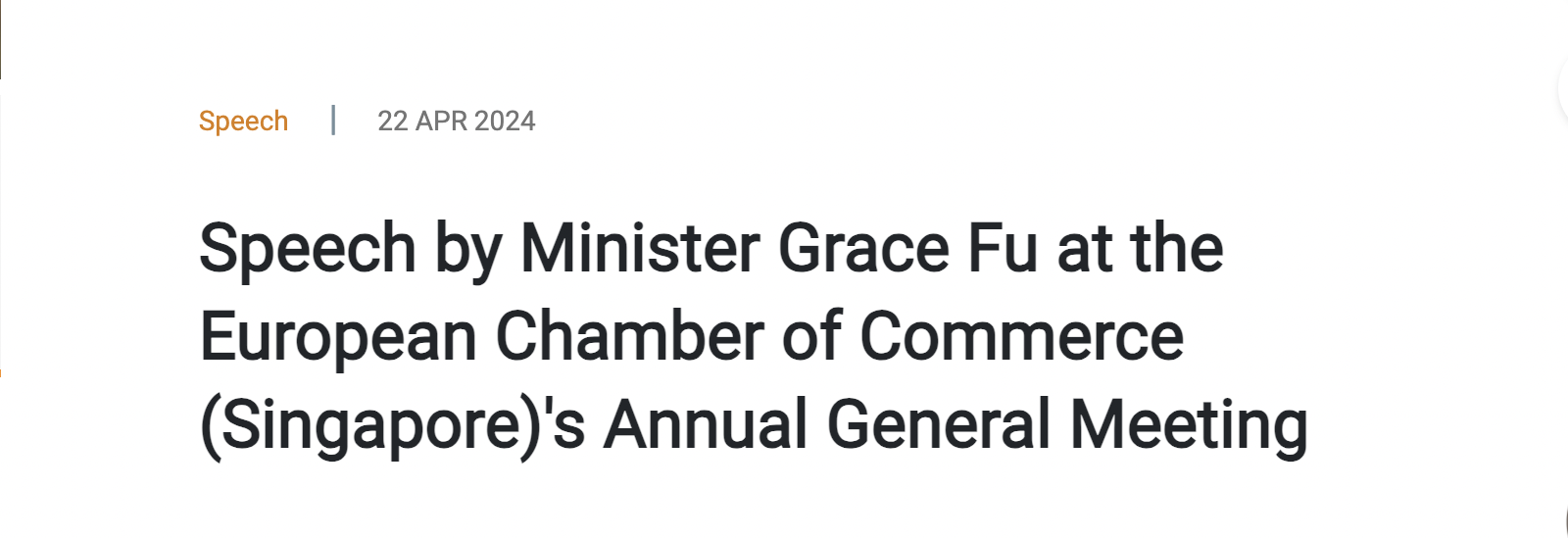 Speech by Minister Grace Fu at the European Chamber of Commerce (Singapore)’s Annual General Meeting