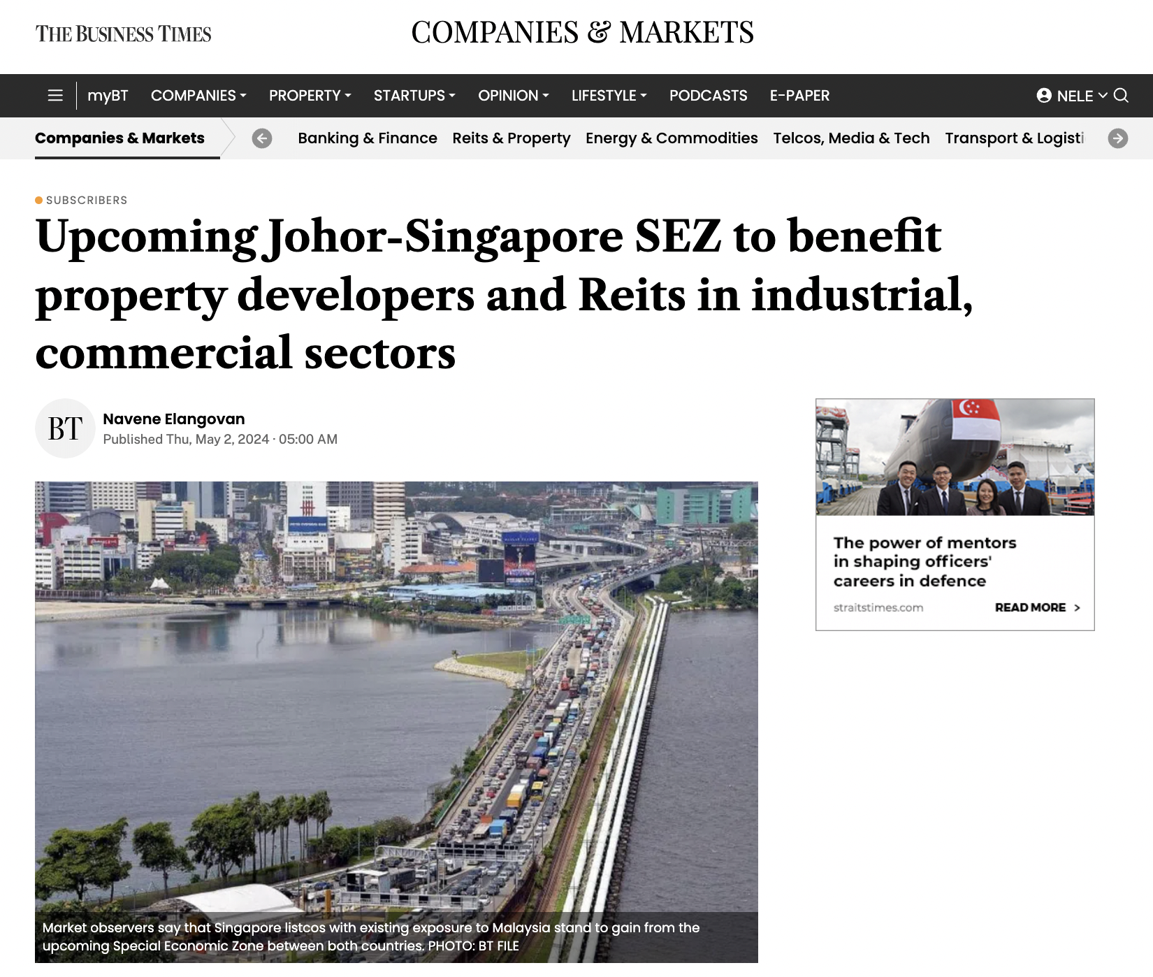 Upcoming Johor-Singapore SEZ to benefit property developers and Reits in industrial, commercial sectors – The Business Times