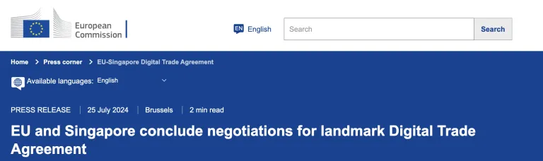 EU and Singapore conclude negotiations for landmark Digital Trade Agreement