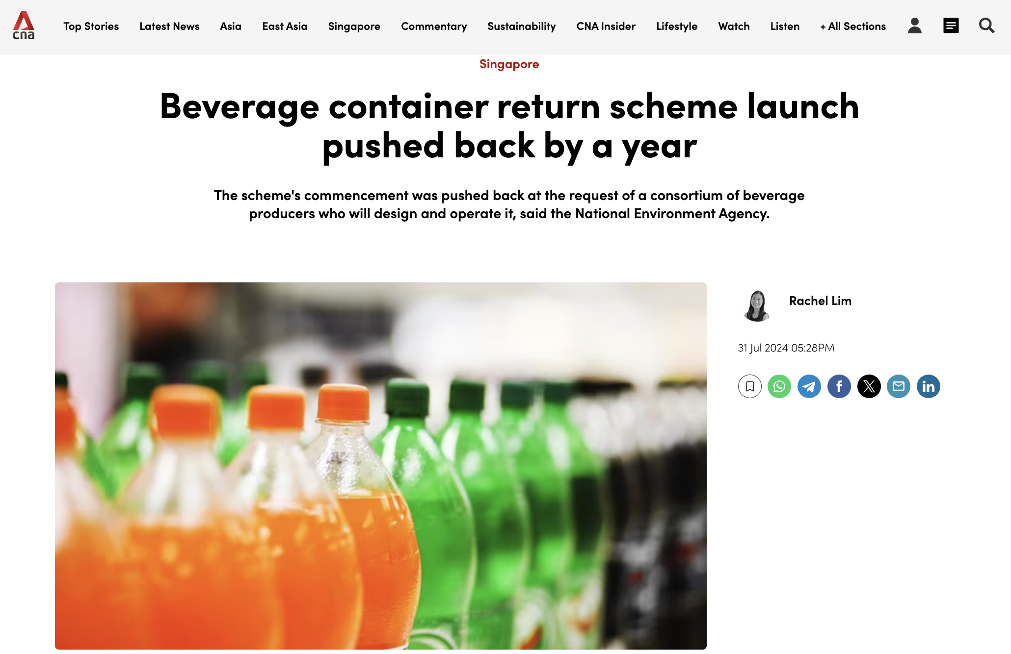 Beverage container return scheme launch pushed back by a year – CNA