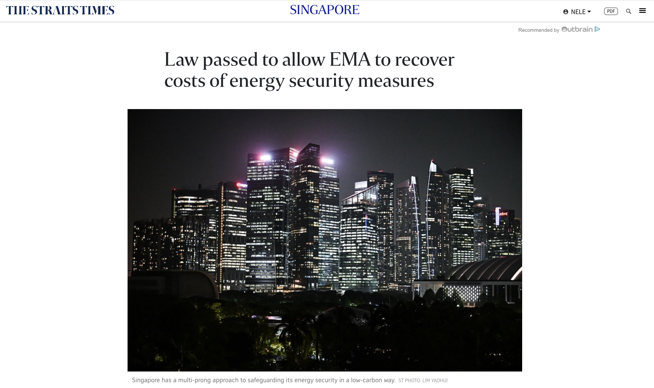 Law passed to allow EMA to recover costs of energy security measures – The Straits Times