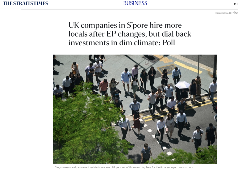 UK companies in S’pore hire more locals after EP changes, but dial back investments in dim climate: Poll