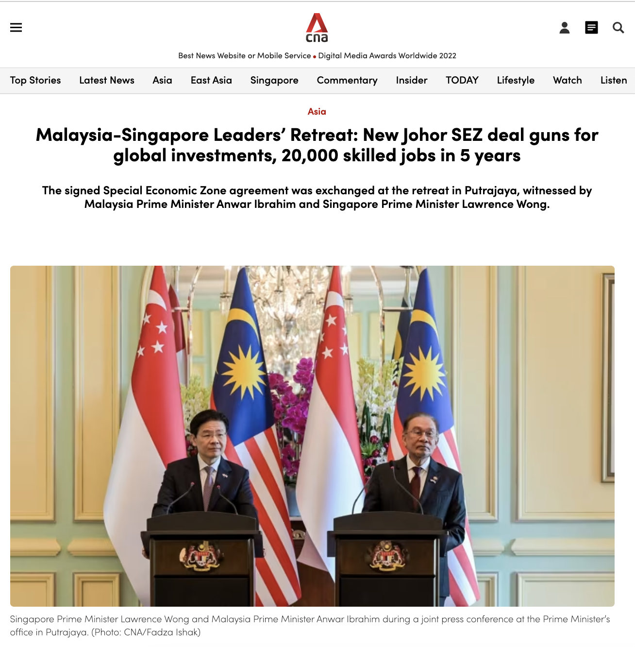 Malaysia-Singapore Leaders’ Retreat: New Johor SEZ deal guns for global investments, 20,000 skilled jobs in 5 years – CNA